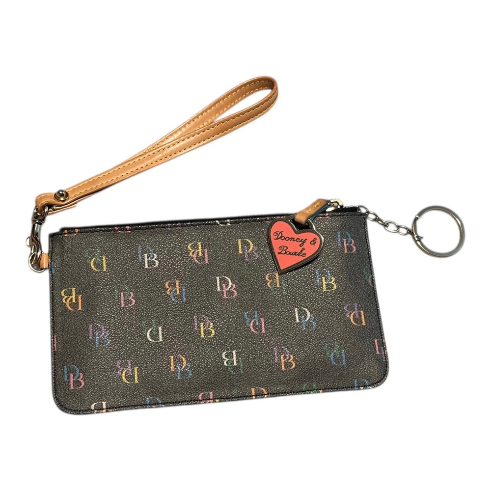 Dooney & Bourke Womens Wristlet Wallet Colorful Monogram Heart Charm Vintage Y2K